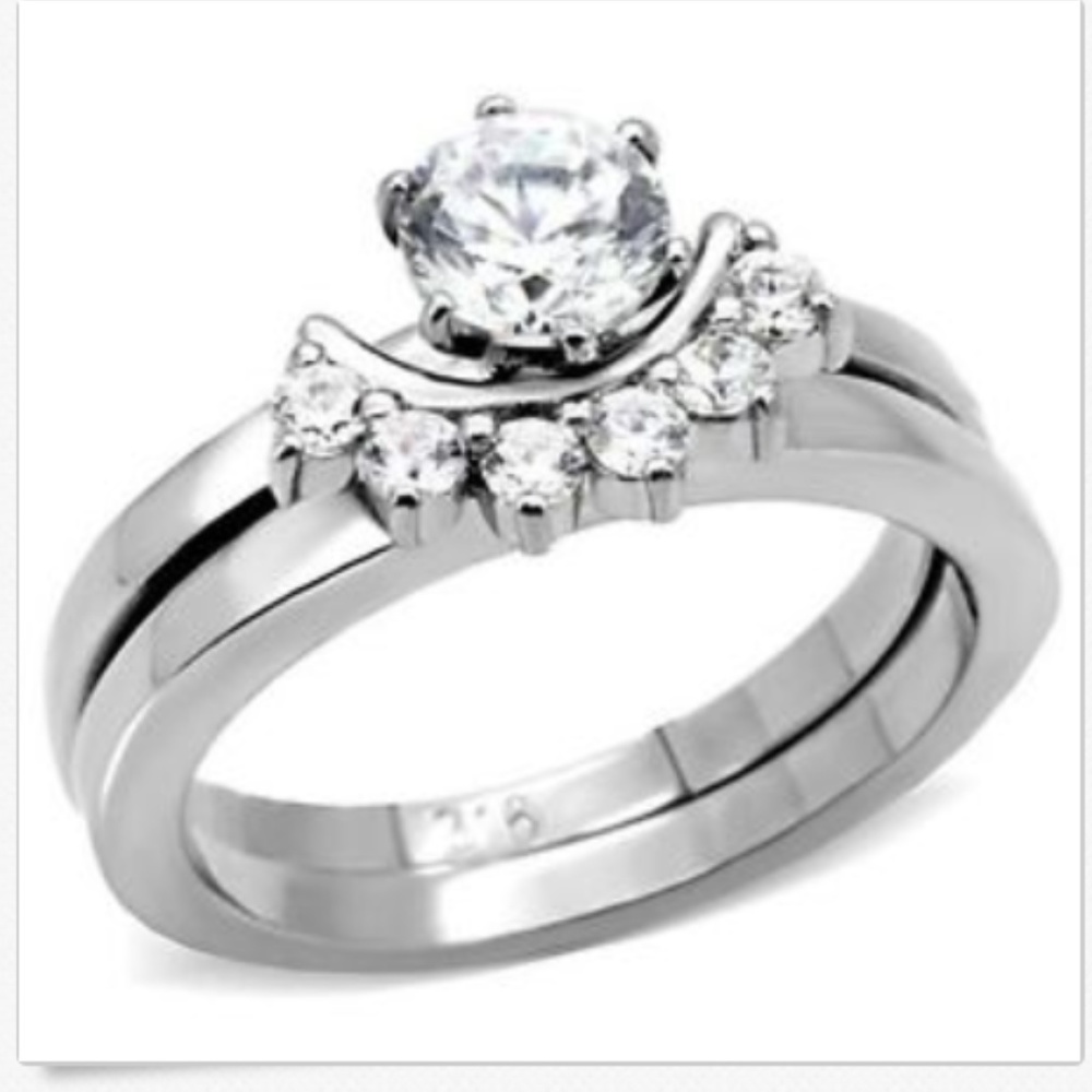 Silver Stainless Steel Wedding Ring Set Size 9 10 - Picture 2 of 8